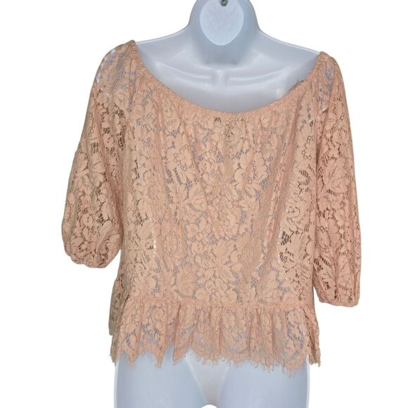 Bcbgmaxazaria Off Shoulder Lace Sheer Top Blouse Size Small - Picture 3 of 9